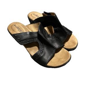 Halsa Footwear Cassandra Women's Black Slip-On Wedge Sandals Size 9W